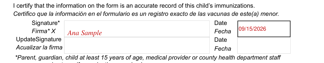 Form 53-05A example filled out, the signature