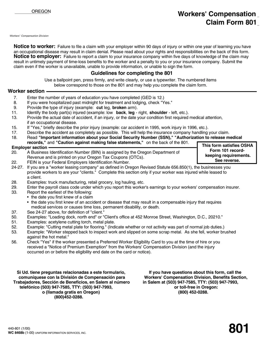 Oregon Form 801 first page preview