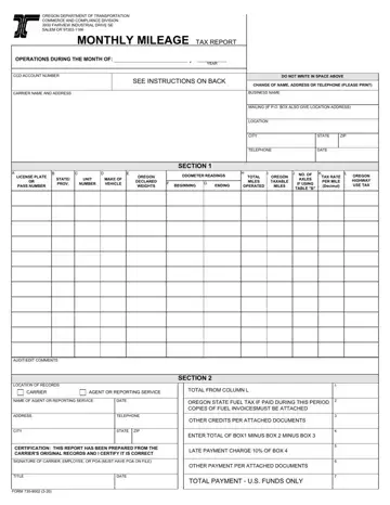 Oregon Monthly Mileage Tax Form Preview