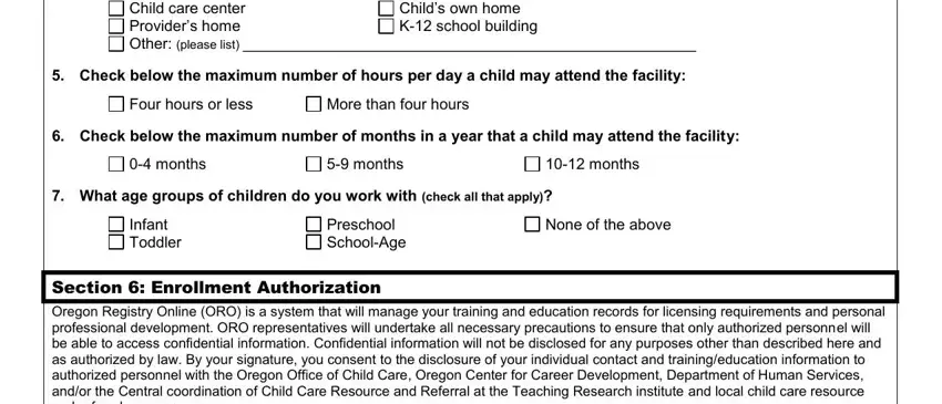 Entering details in Oregon Registry Enrollment Form step 5