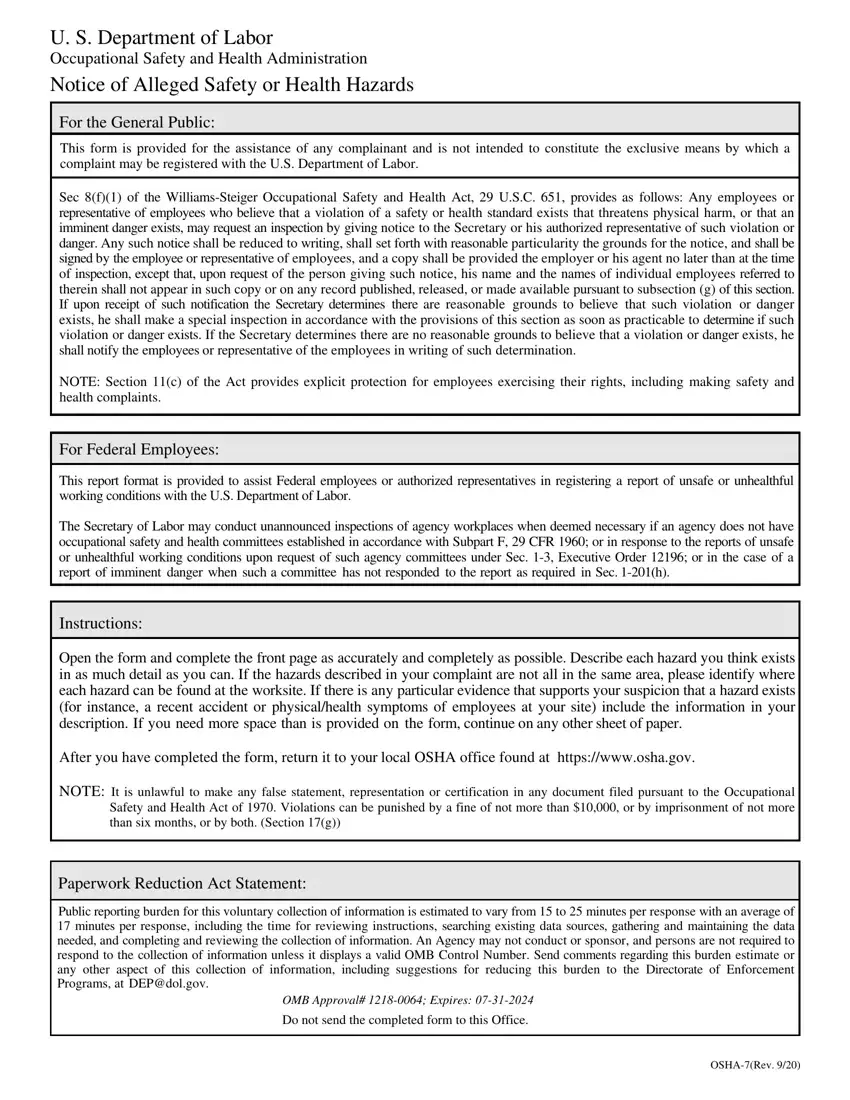 Osha 7 Form first page preview