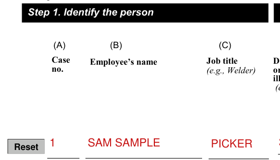 OSHA Form 300 example filled out, step 1. Identify the person