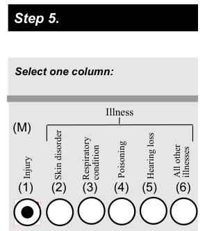 OSHA Form 300 example filled out, step 5. Select one column