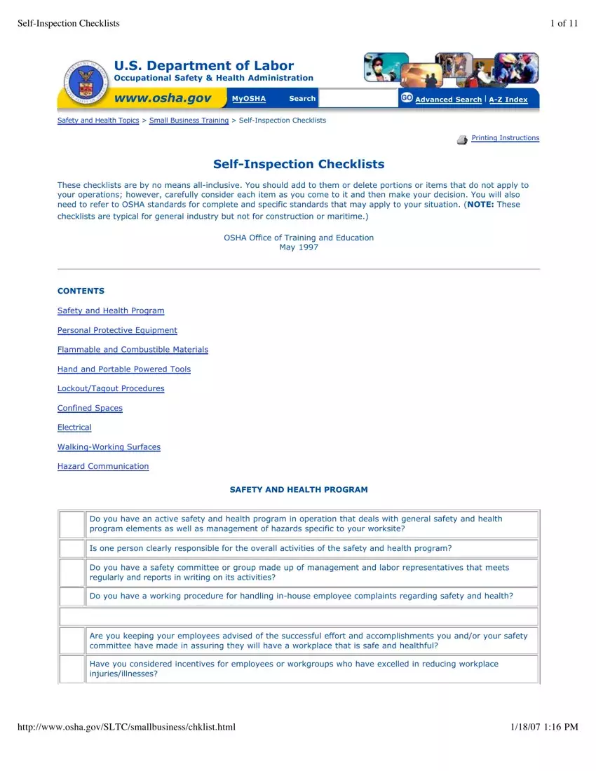 Osha Workplace Inspection Checklist first page preview
