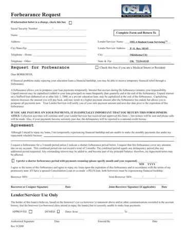 Osla Forbearance Request Form Preview