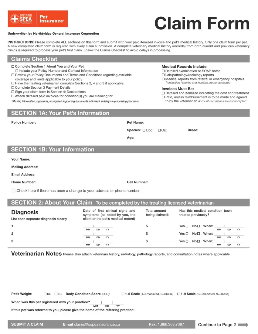 Ospca Ontario Claim Form first page preview
