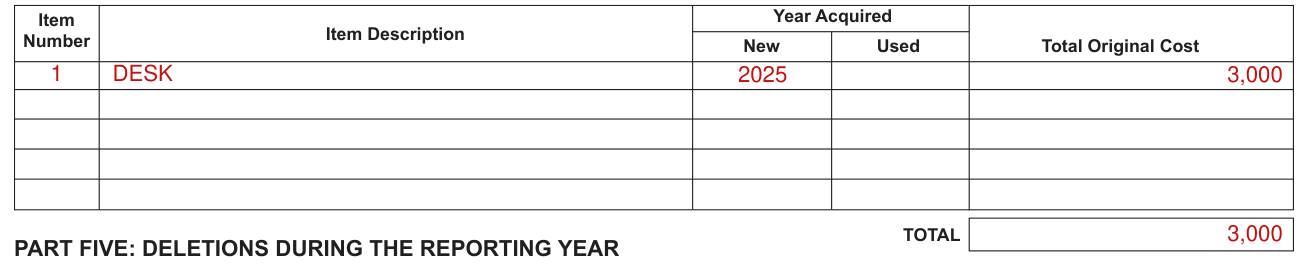 Form OTC 901 example filled out, pART FOUR: ADDITIONS DURING THE REPORTING YEAR