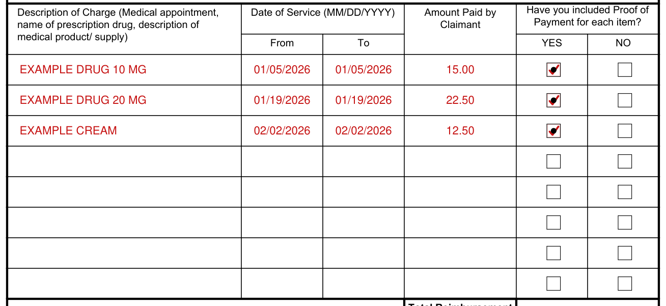 Form OWCP-915 example filled out, description of Charge