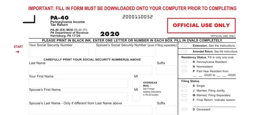 stage 1 to filling out pa 40 instructions