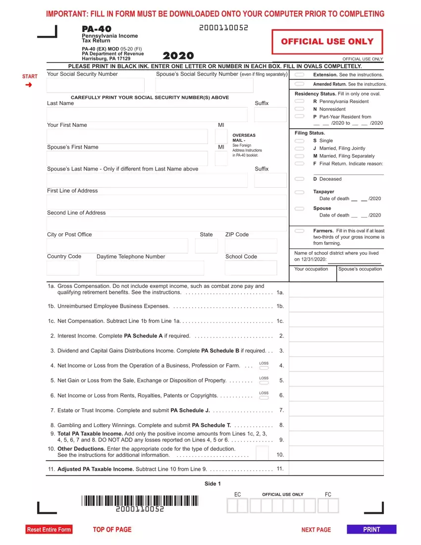 Pa 40 Tax Form first page preview