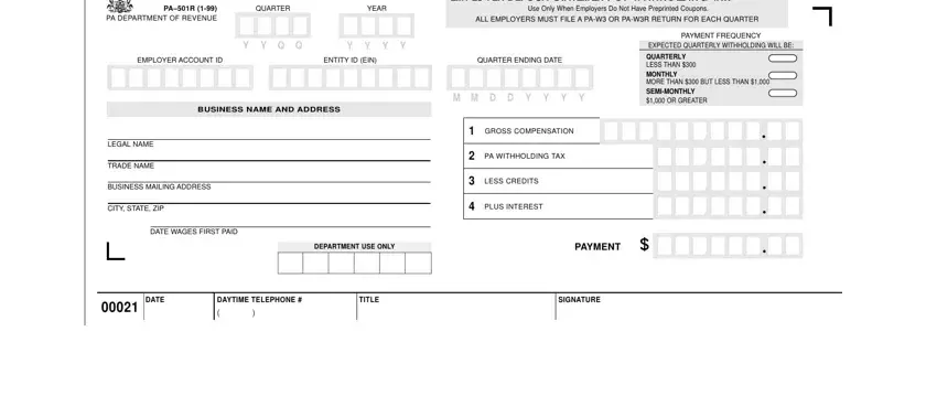 filling in pa 501 form blank stage 1