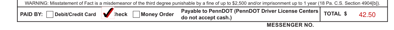 Form DL-3731 example filled out, fee, total and paid by