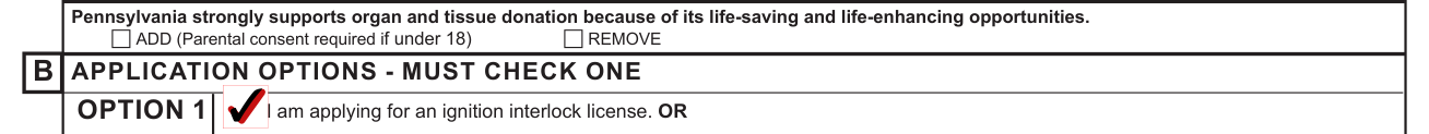 Form DL-3731 example filled out, organ and tissue donation