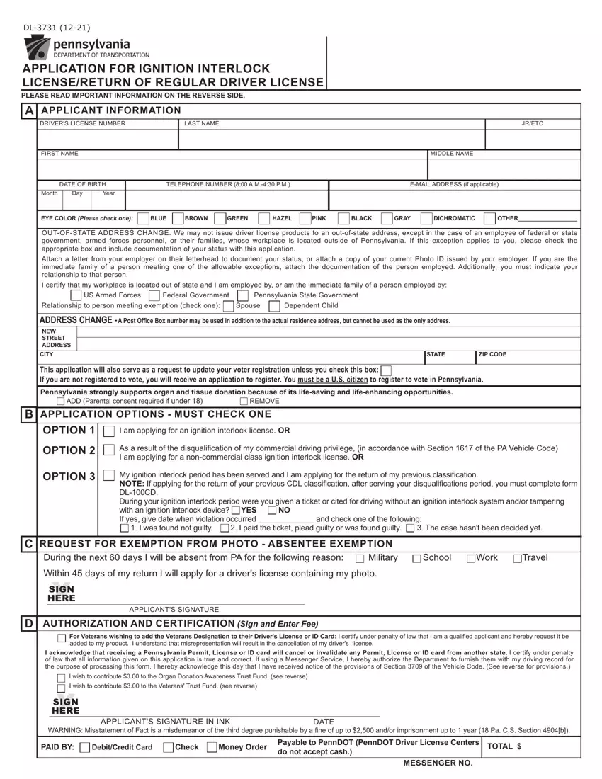 Pa Dl 3731 Form first page preview