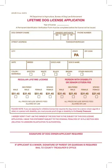 Pa Dog License Form Preview