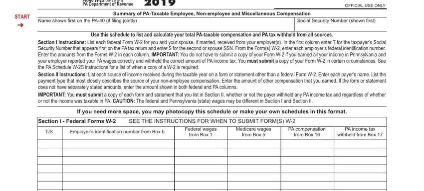 stage 1 to filling in pa schedule w 2s