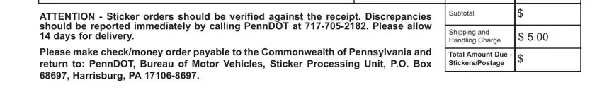 Entering details in pa inspection sticker order form step 3