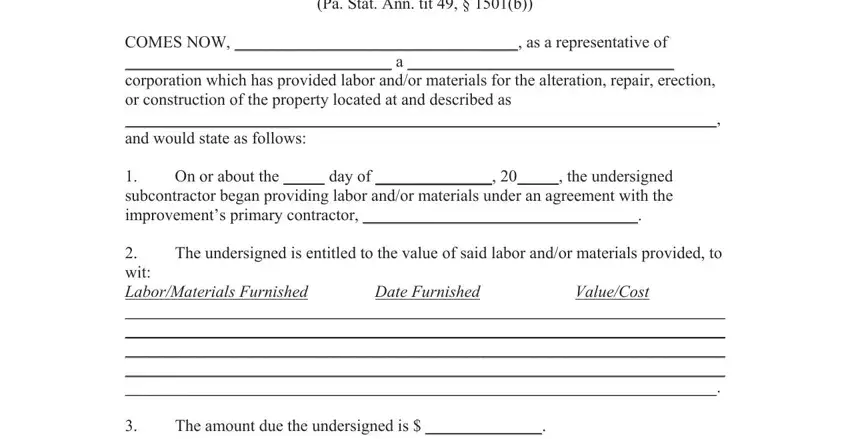 completing pennsylvania mechanics lien form step 1