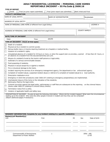 Pa Personal Care Home Form Preview