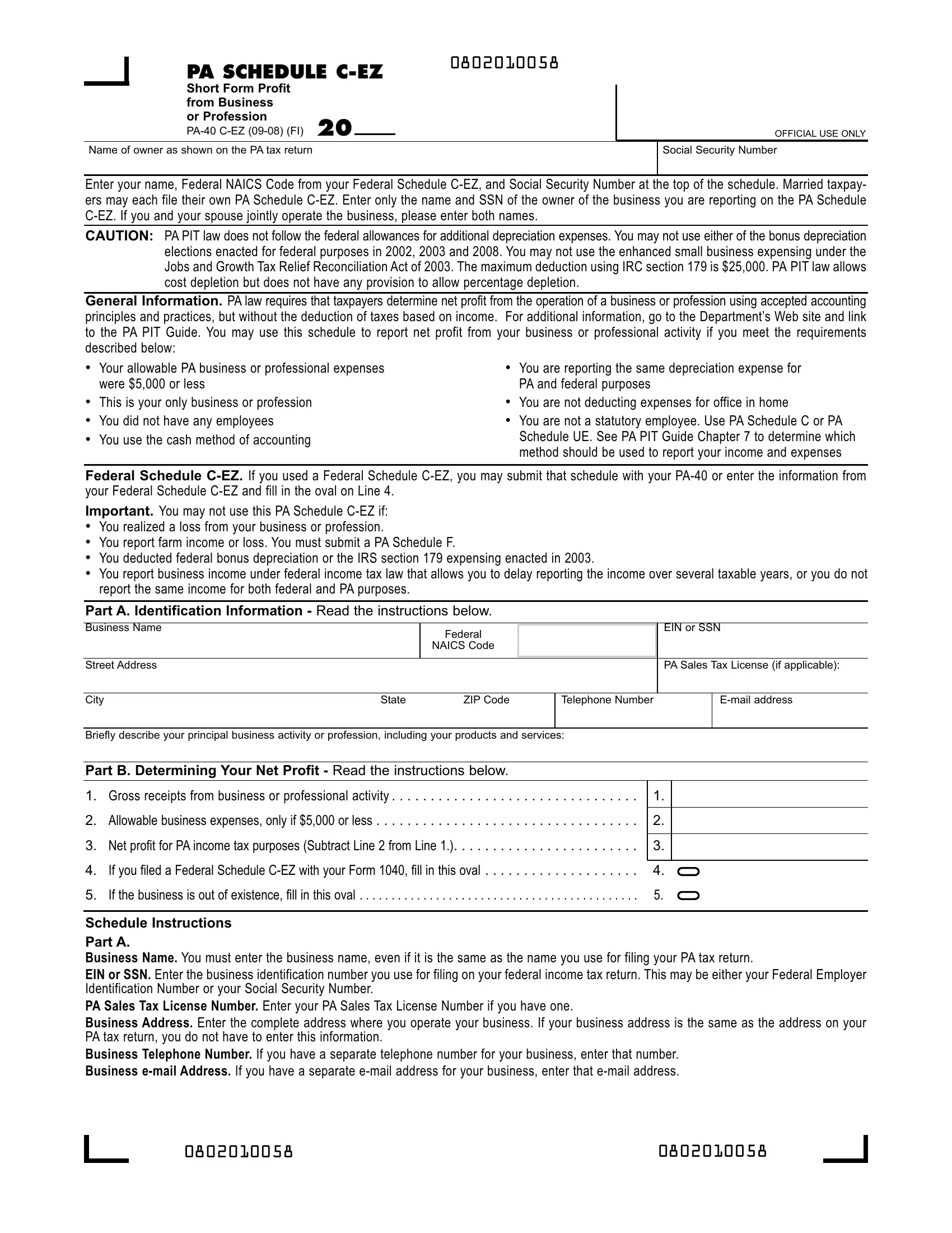 Pa Schedule C Ez Form ≡ Fill Out Printable PDF Forms Online