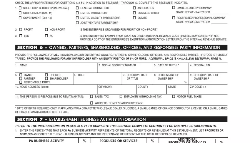 form pa 100 online STATEWHERECHARTERED, oJoinTvenTuRePARTneRshiP, STATEWHERECHARTERED, owneRshiP, ofTiTle, owneRshiP, owoRKeRsComPensATionCoveRAge, PABUSINESSACTIVITY, PRODUCTSORSERVICES, ADDITIONAL, and PRODUCTSORSERVICES blanks to fill out