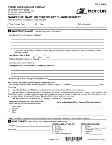 Pacific Life Beneficiary Change Form Preview