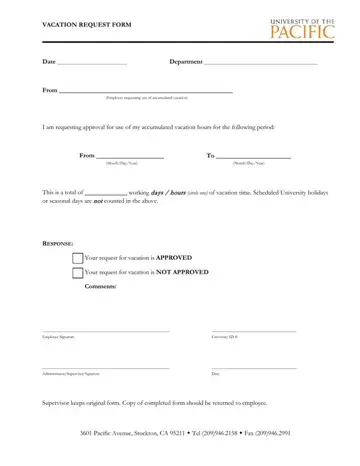 Pacific Vacation Request Form Preview