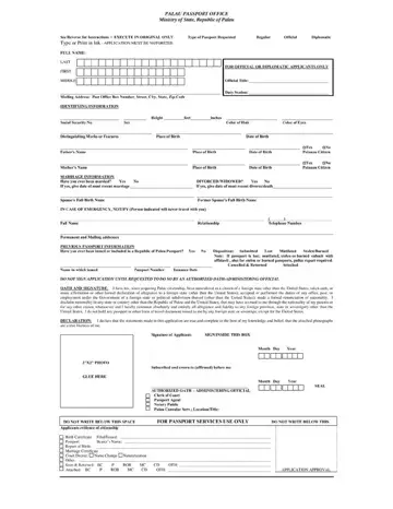 Palau Passport Application Form Preview