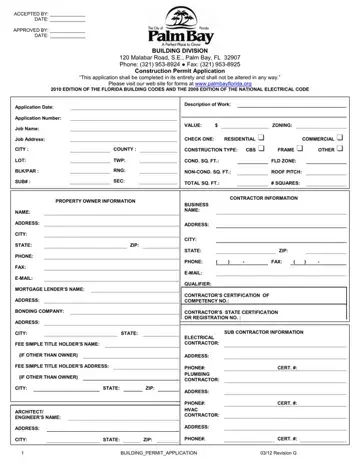 Palm Bay Building Permit Form Preview