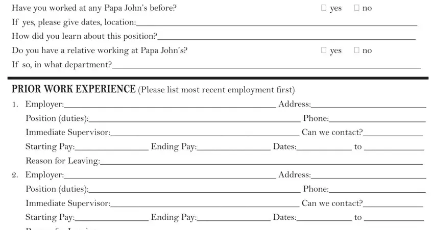 Entering details in papa john form part 2