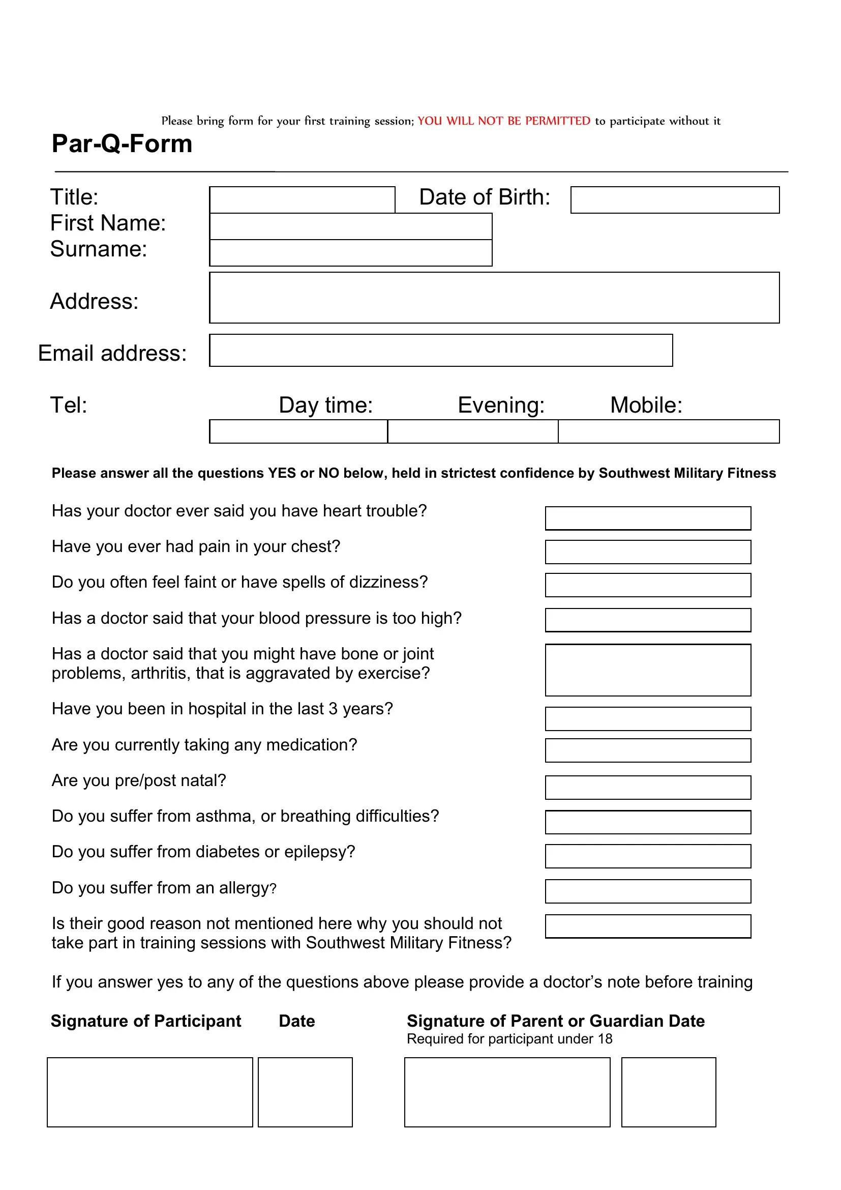 Par Q Form Fill Out Printable PDF Forms Online