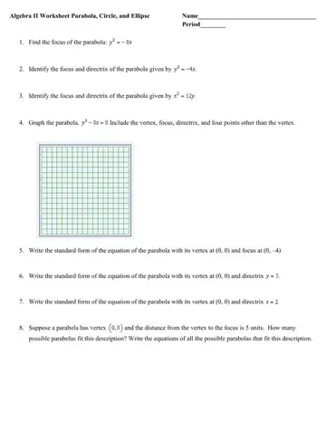 Parabola Worksheet Form Preview