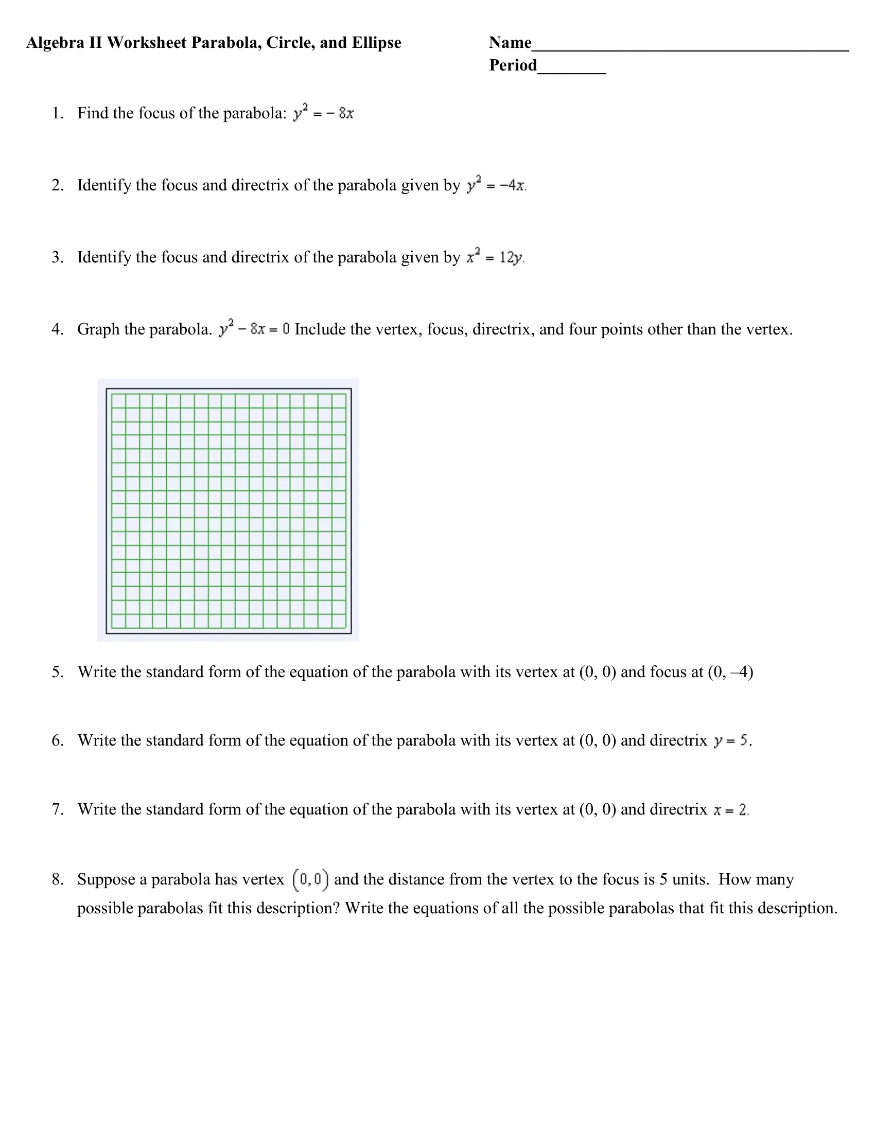Parabola Worksheet Form Fill Out Printable PDF Forms Online