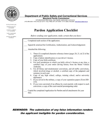 Pardon Application Form Preview