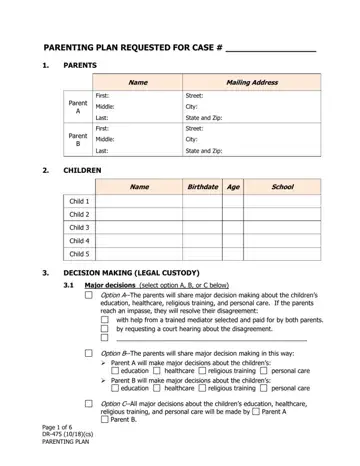 Parenting Agreement Form Preview