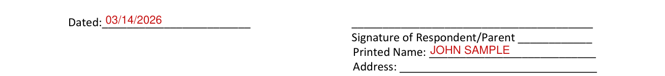 Form 12.995(a) example filled out, signature of Respondent/Parent