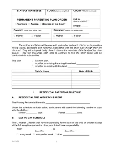 Parenting Plan Order Form Preview