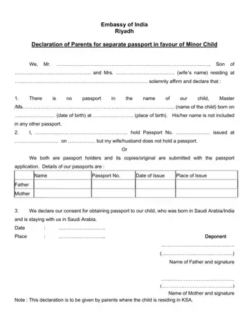 Parents Declaration Form Preview