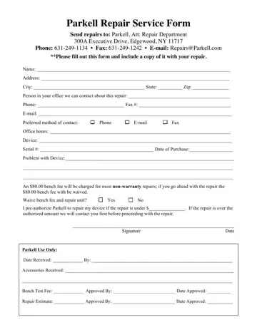 Parkell Repair Service Form Preview