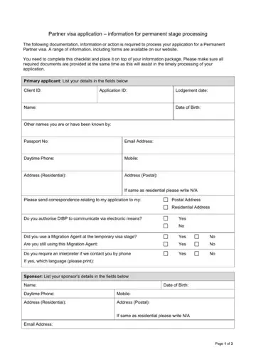 Partner Visa Application Form Preview