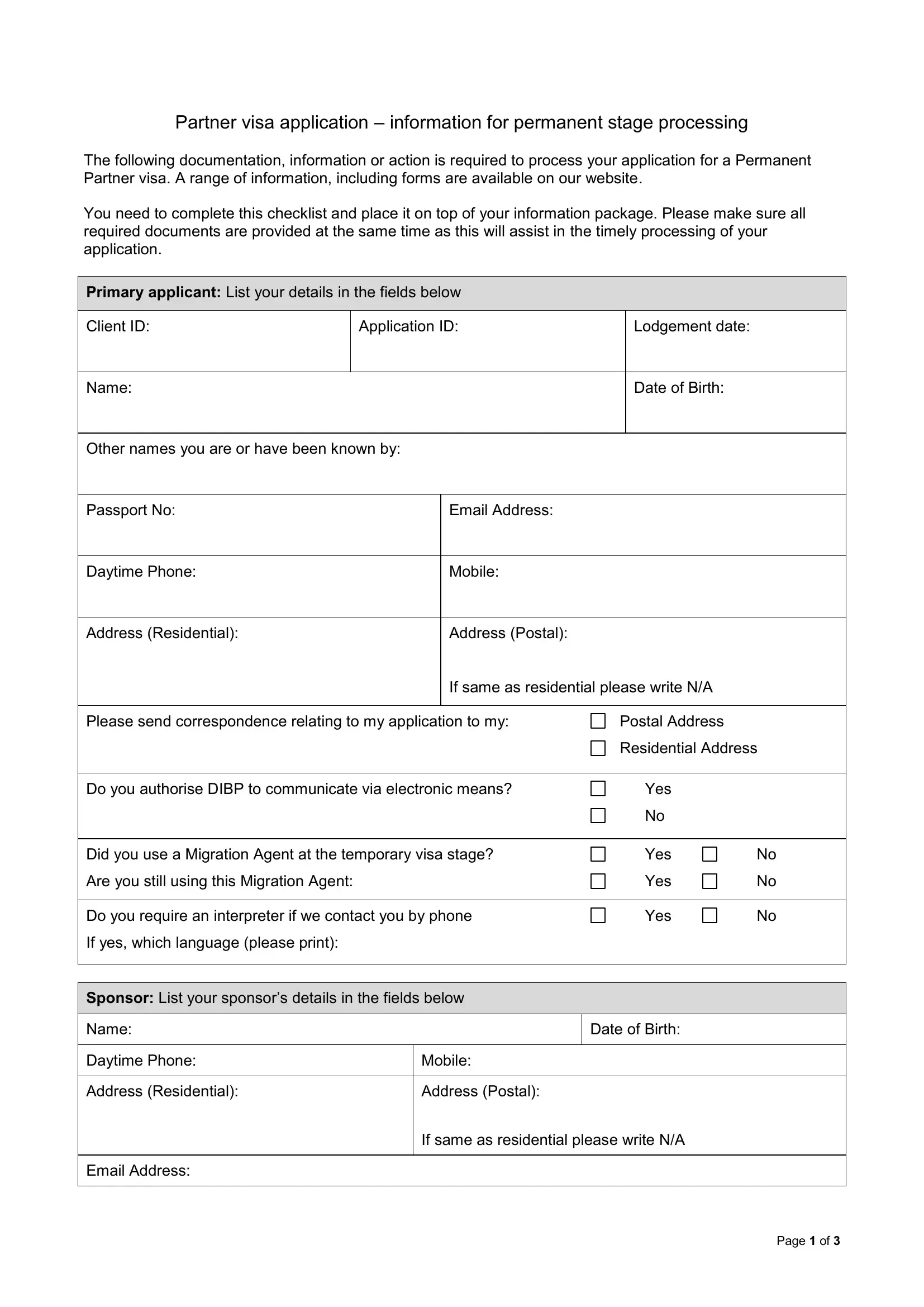 Partner Visa Application Form Fill Out Printable PDF Forms Online