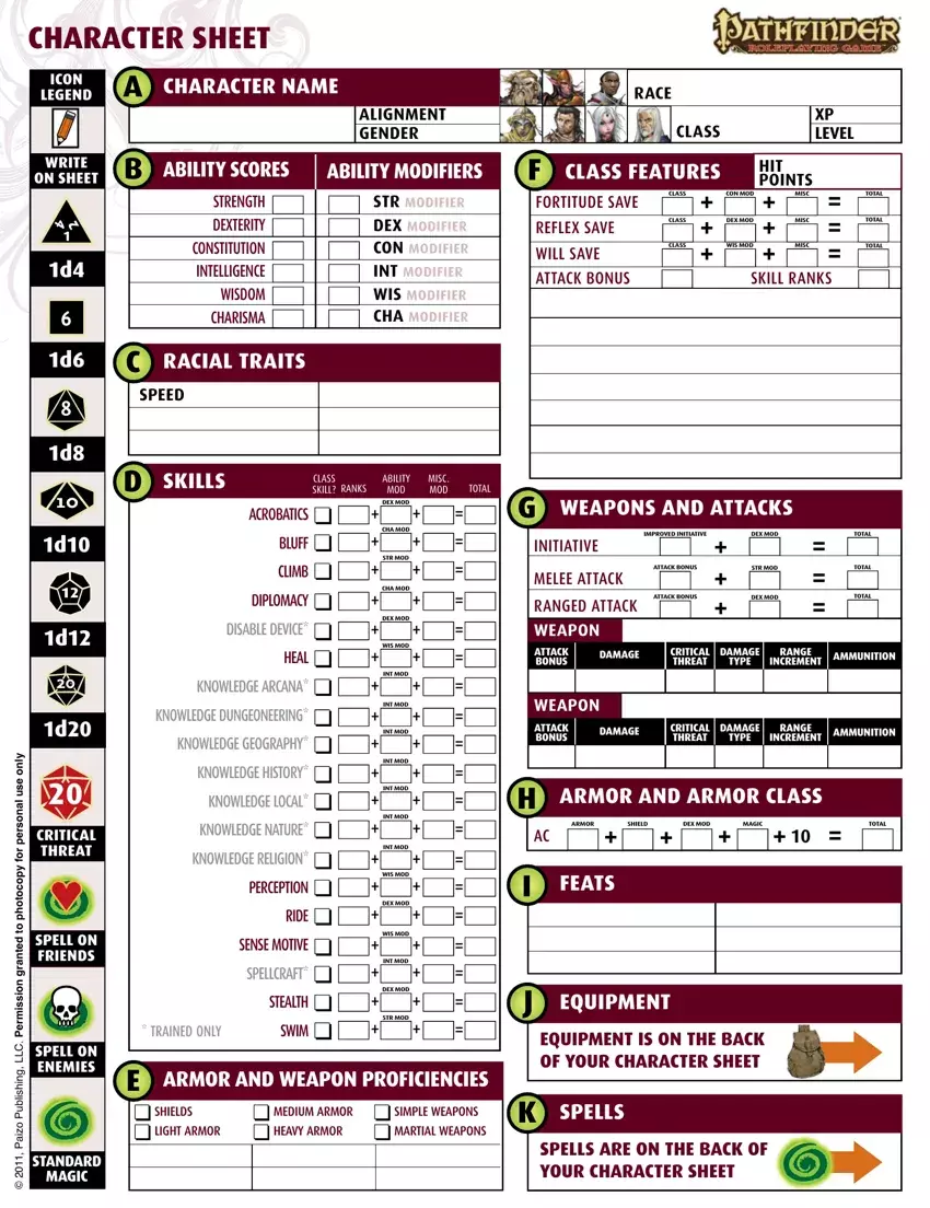 Pathfinder Character Sheet first page preview
