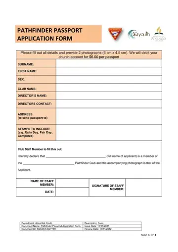 Pathfinder Pasport Application Form Preview