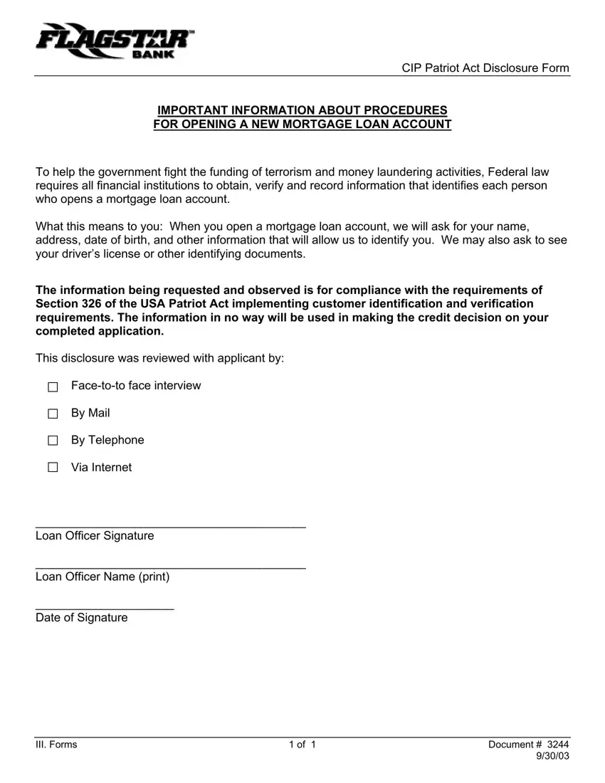 Patriot Act Cip Form first page preview