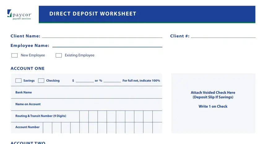 stage 1 to writing paycor direct deposit form