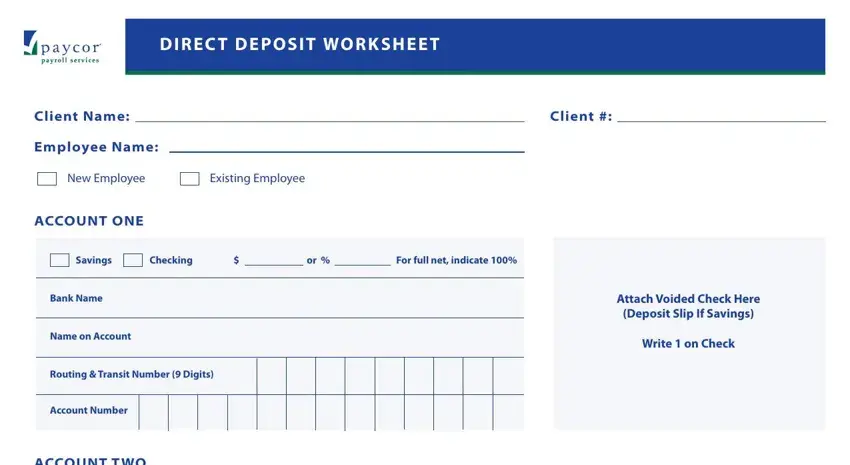 stage 1 to writing Paycor Direct Deposit Form