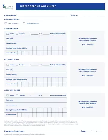 Paycor Direct Deposit Form Preview