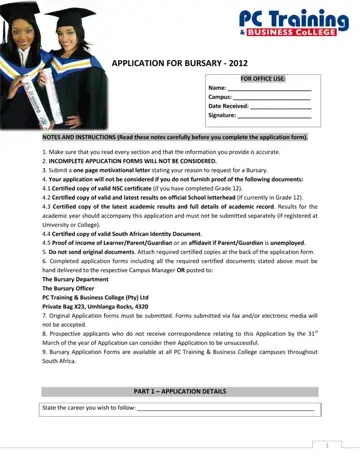 Pc Training And Business College Application Form Preview
