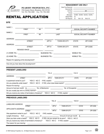 Peabody Properties Application Form Preview