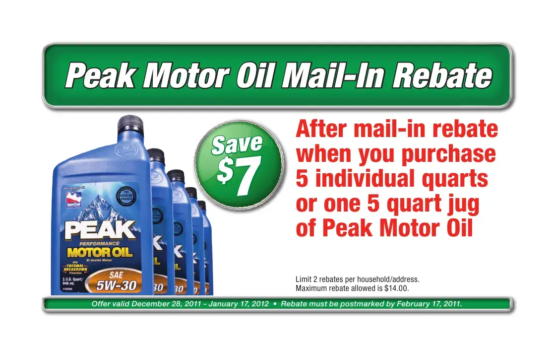Peak Motor Oil Rebate Form Fill Out Printable PDF Forms Online